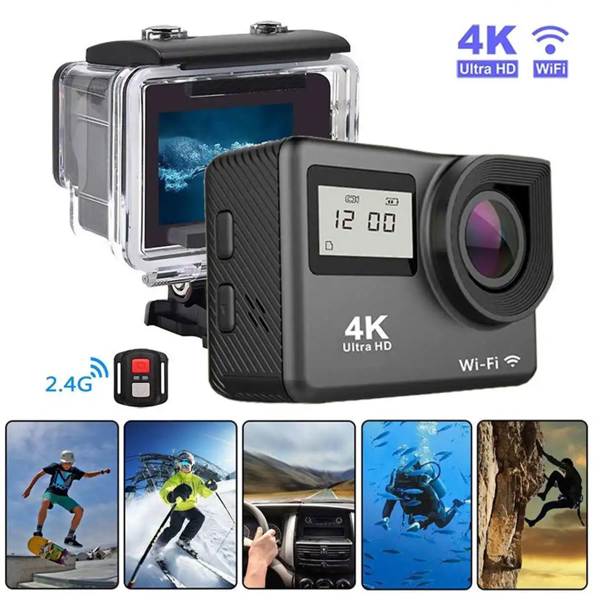 

Action Camera 12MP Ultra HD 4K WiFi Remote Control Sports Video Recording Camera DVR DV go Diving Professional Mini Camera