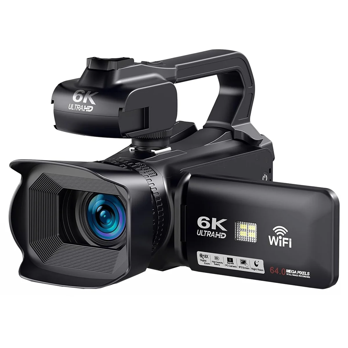 ABGN 64MP HD WIFI 6K 디지털 카메라 4.0 터치 스크린 비디오 270도 회전 야간 투시경 18X 디지털 줌