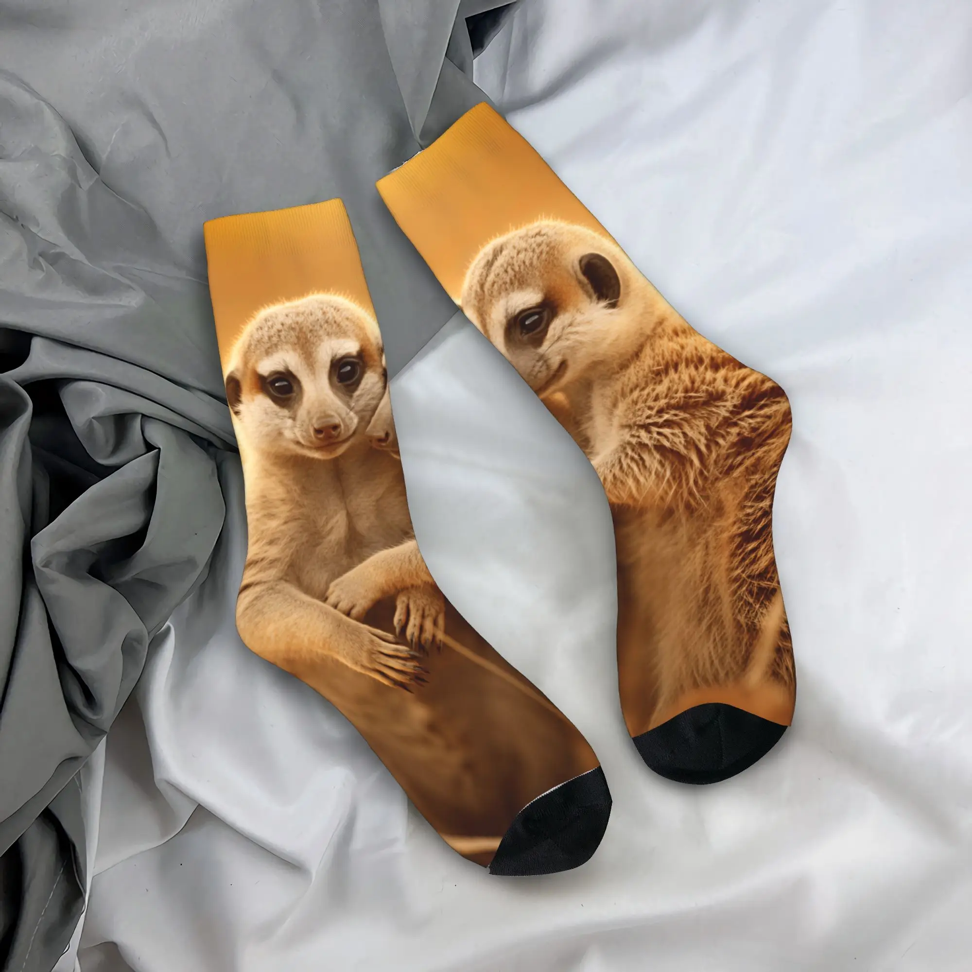 Two Meerkats Hugging Warm Socks Winter  Stockings Harajuku Men's Comfortable Socks Design Cycling Non Skid Socks