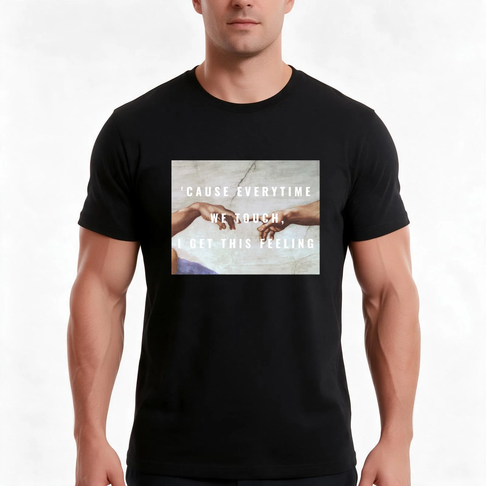 Cause everytime we touch I get this feeling - ADAM AND GOD EDITION T-Shirt, Summer Casual Cotton Tee, Oversized Streetwear Tops
