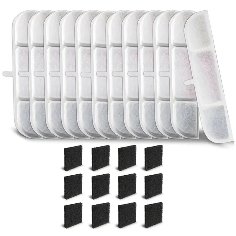 dengg 12PCS Replacement Filters for Downy Paws 84oz/2.5L Cat Water Fountain 5-Layer Filtration Water Fountain Filter & Sponge