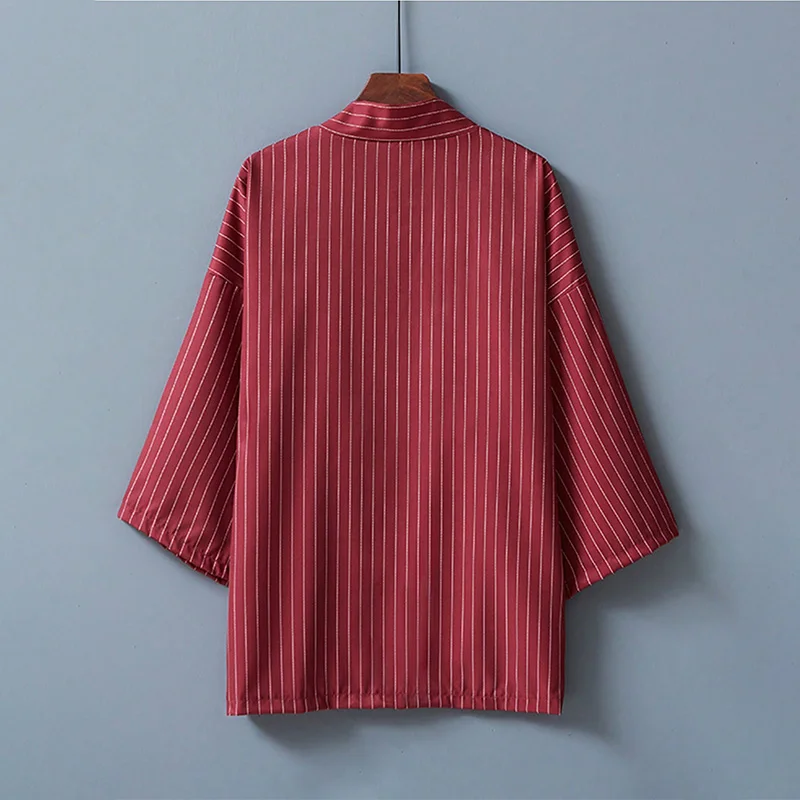 

Японский гонконгский стиль, домашнее свободное универсальное полосатое кимоно, кардиган юката, летний халат, пижама для пляжного отдыха, накидка, солнцезащитная рубашка