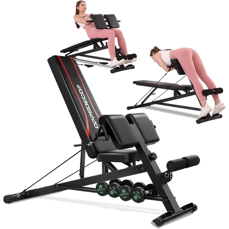OPPSDECOR Juego de banco de pesas con extensión Hyper Back Preacher Curl, banco para sentarse todo en uno, silla romana, prensa de banco profesional
