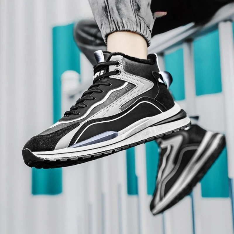 

​ Новинка 2023 года, зимняя противоскользящая обувь для папы на толстой флисовой подкладке, универсальная теплая мужская уличная повседневная обувь с высоким берцем ​ Горячий продавать