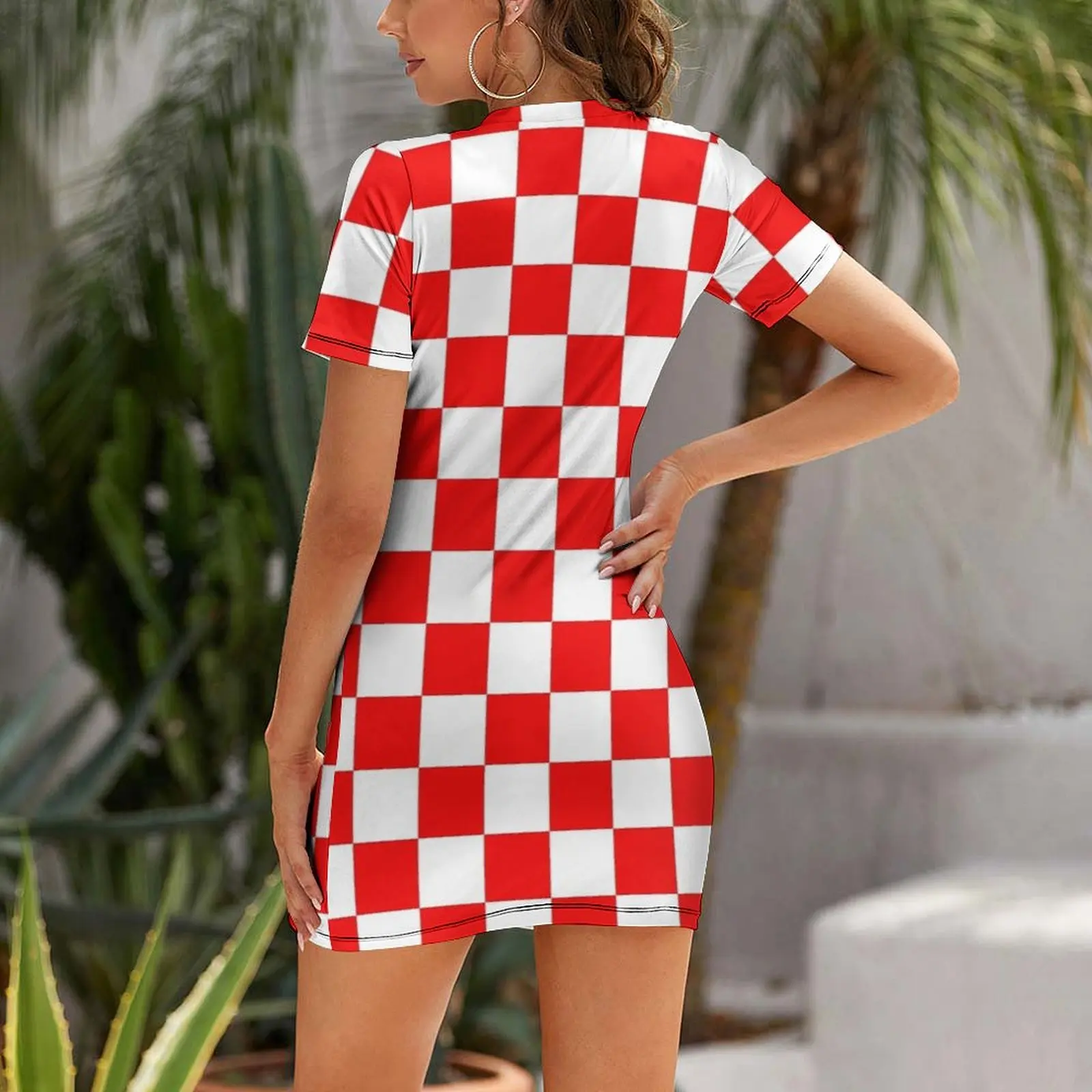 Croatia Checkerboard Short Sleeved Dress dress korean style Cocktail of dresses Summer dresses for women Dresses gala