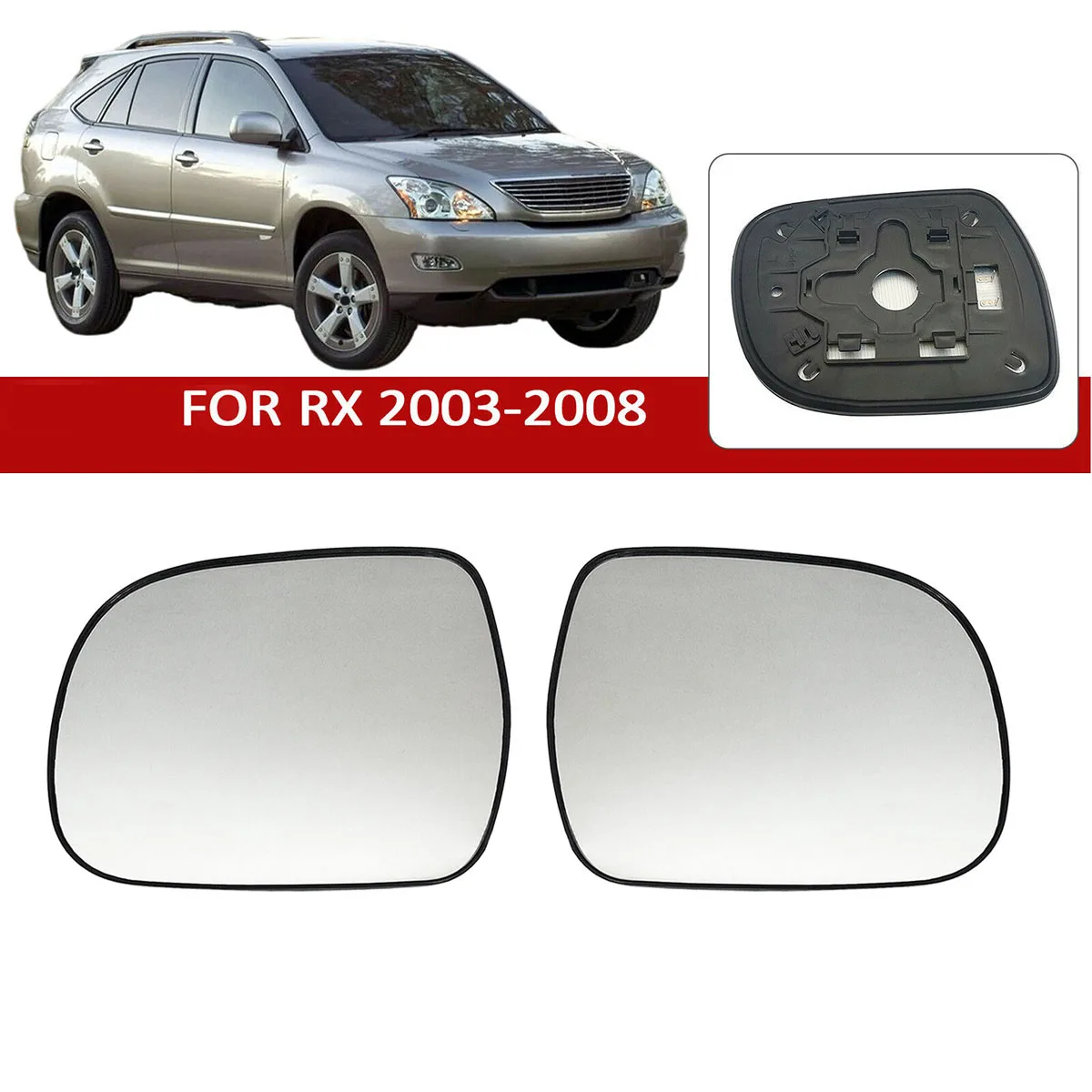 Right Door Wing Side Mirror Glass Heated with Backing Plate for Lexus RX 2003 - 2008 Toyota Hilux 2005 - 2010