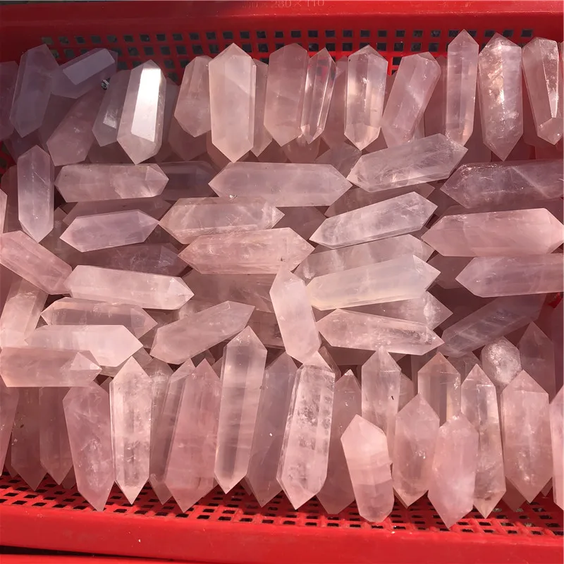 Natural Rose Quartz Crystal Double Terminated Point Wands for Healing