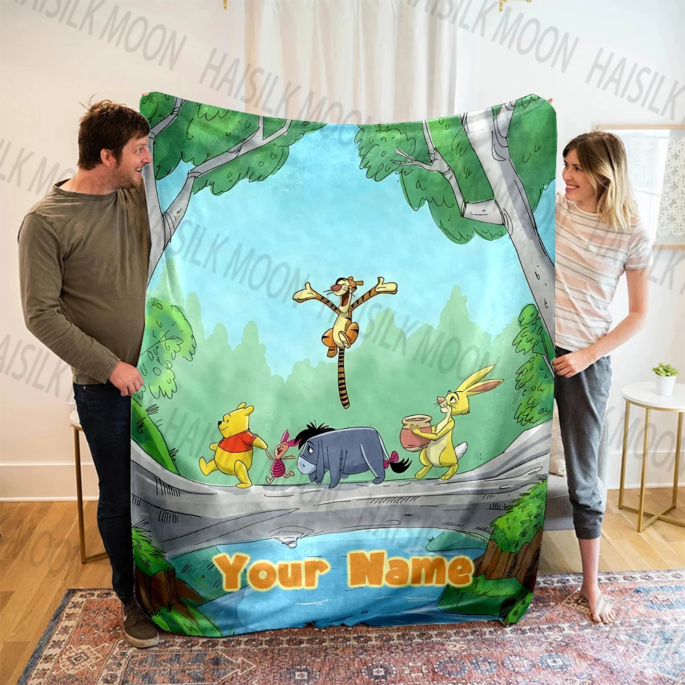 (Memo U Name)6 Sizes Custom Name Blanket Winnie The Pooh Print Suitable for Sofa, Bed, Travel, Sofa,Chair Car Camping for Gifts