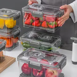 Simple Food Container Stackable Food Storage Holder Transparent Vacuum Refrigerator Fresh-keeping Box  Quick Drainage