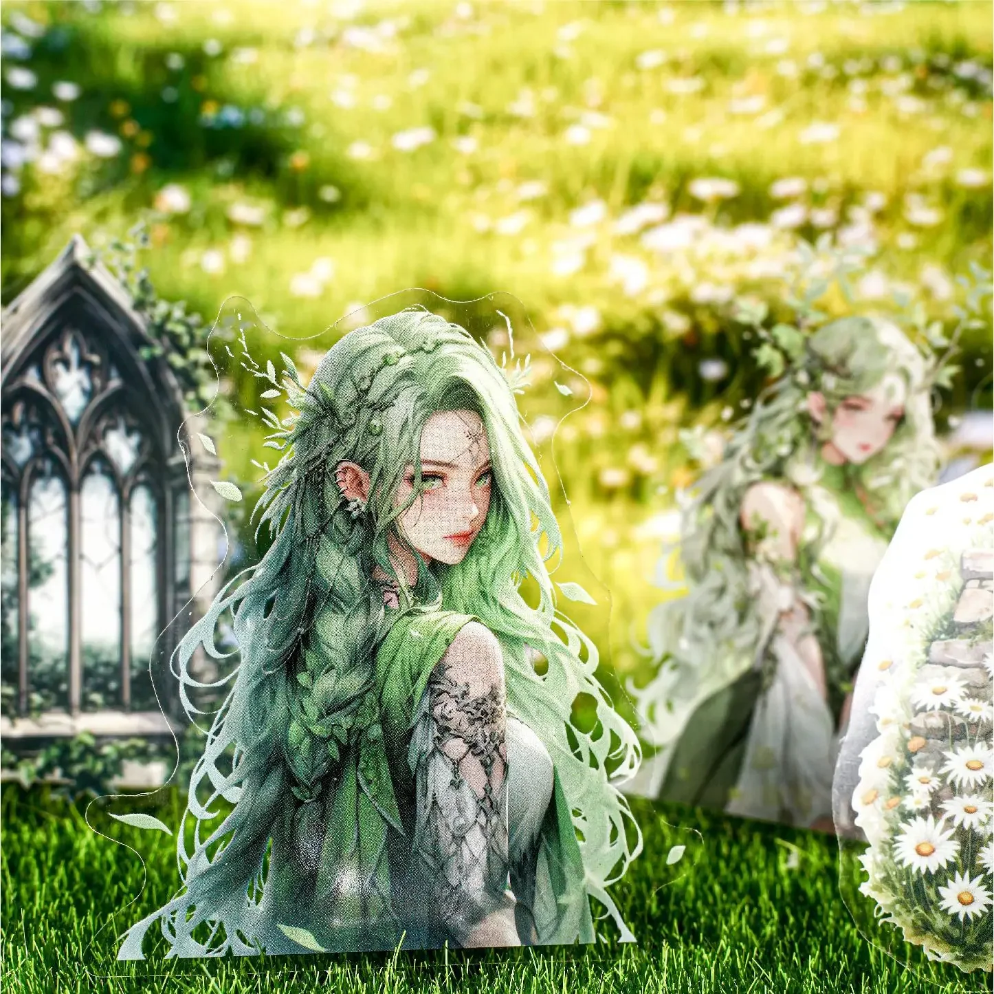 Pearlescent Ripple Series Vintage Character Flower Landscaping PET Sticker Creative DIY Journal Material Collage Stationery