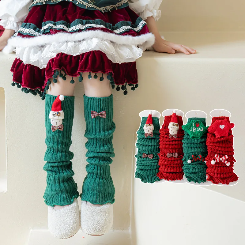 

2025 Christmas Kids Leg Warmers for Girls Santa Claus Tree Warm Socks Festive Children Leggings Socks Knitted Winter Socks