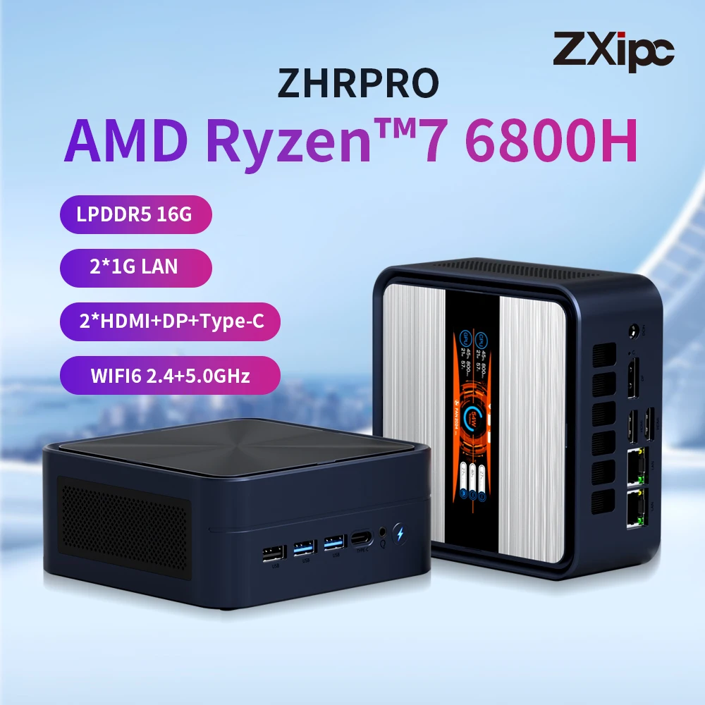ZXIPC Мини-ПК AMD Ryzen 7 6800H Компьютер LPDDR5 PCIe 4.0 SSD Мини-компьютер Настольный компьютер Window 11 Pro WiFi 6E/BT5.2 Tipo-C