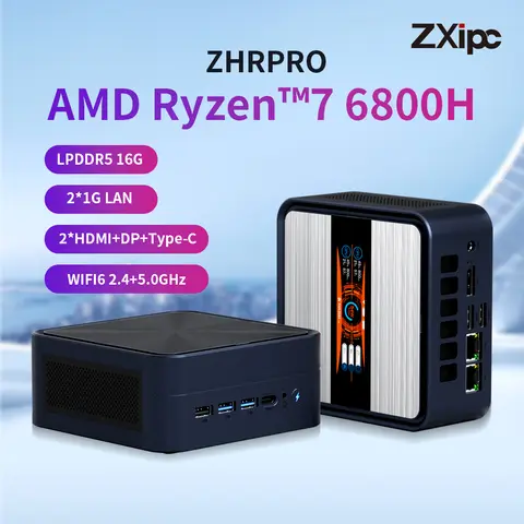 Mini PC ZXIPC AMD Ryzen 7 6800H, ordinateur LPDDR5 PCIe 4.0 SSD, mini ordinateur de bureau, Windows 11 Pro, WiFi 6E/BT5.2, Type-C