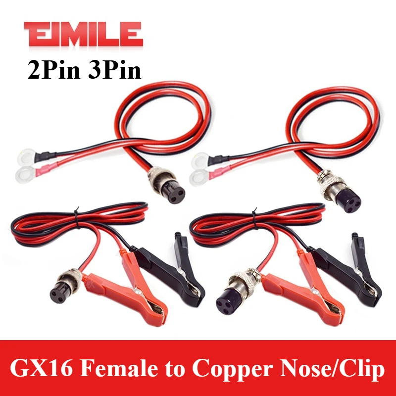 GX16 2Pin 3Pin Aviation Female Plug to 90mm Alligator Clip Cable/O-type Terminal 8mm Copper Nose Power Test Lead 14AWG Connector