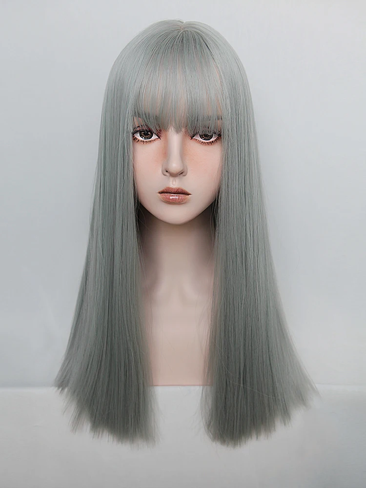 VICWIG Long Straight Synthetic Hair Band Bangs Heat-resistant Rose Net Women's Cosplay Wig Green Purple Gray