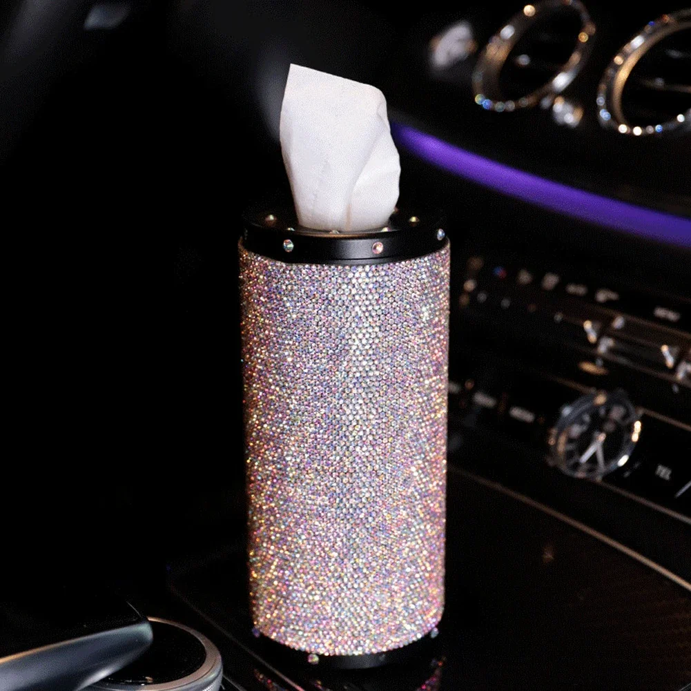 Bling Bling Black Car Tissue Box Cover Cup Holder for Home Car Office Decor Universal Type