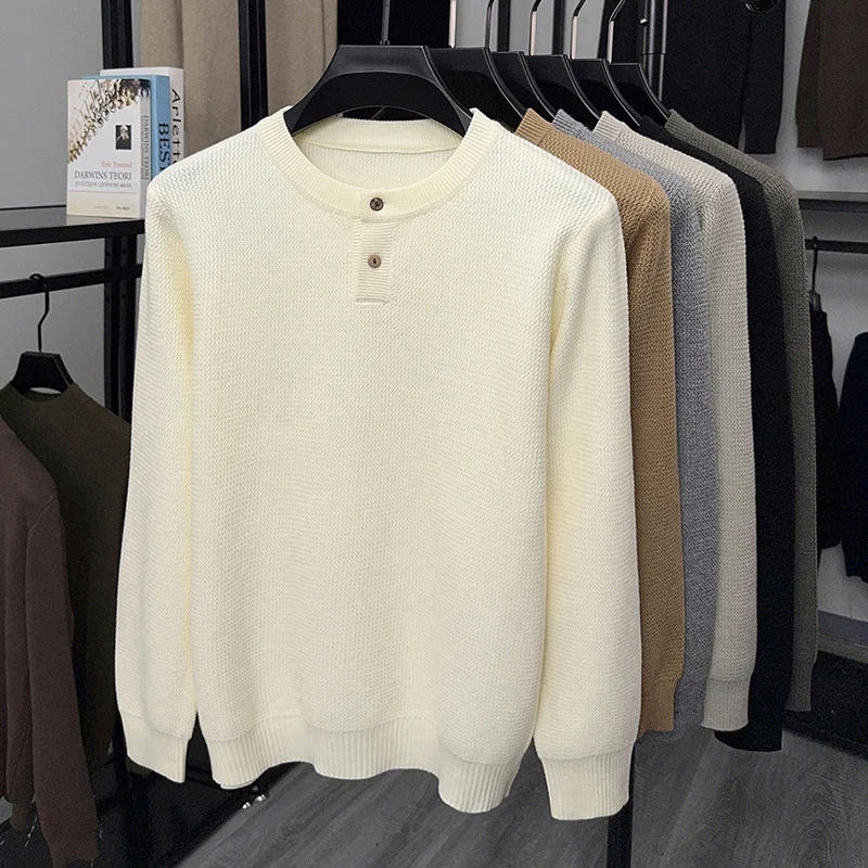 

Высококачественный модный свитер с круглым вырезом мужской осенне-зимний новый тренд классический дизайн на пуговицах теплый вязаный пуловер с круглым вырезом