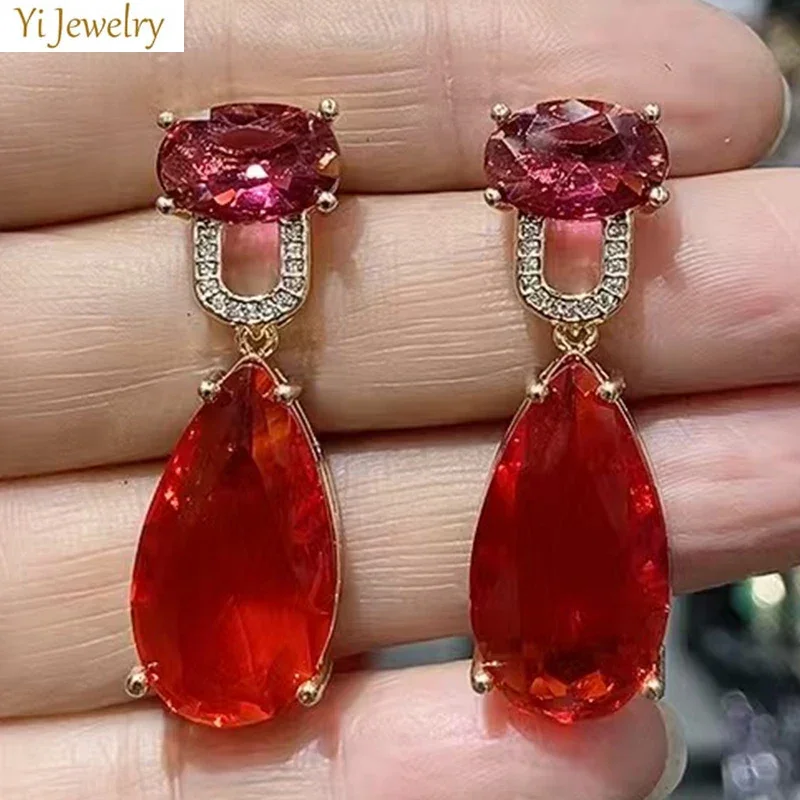 

Red Green Tear Drop Earrings for Women Luxury Jewelry Copper Party Gift