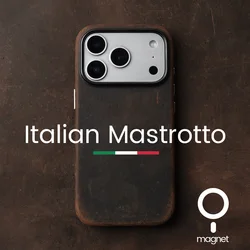 Italian Crazy Horse Genuine Leather Case for iPhone 17 16 15 14 Pro Max Personality Cowhide Magnetic Phone Cover