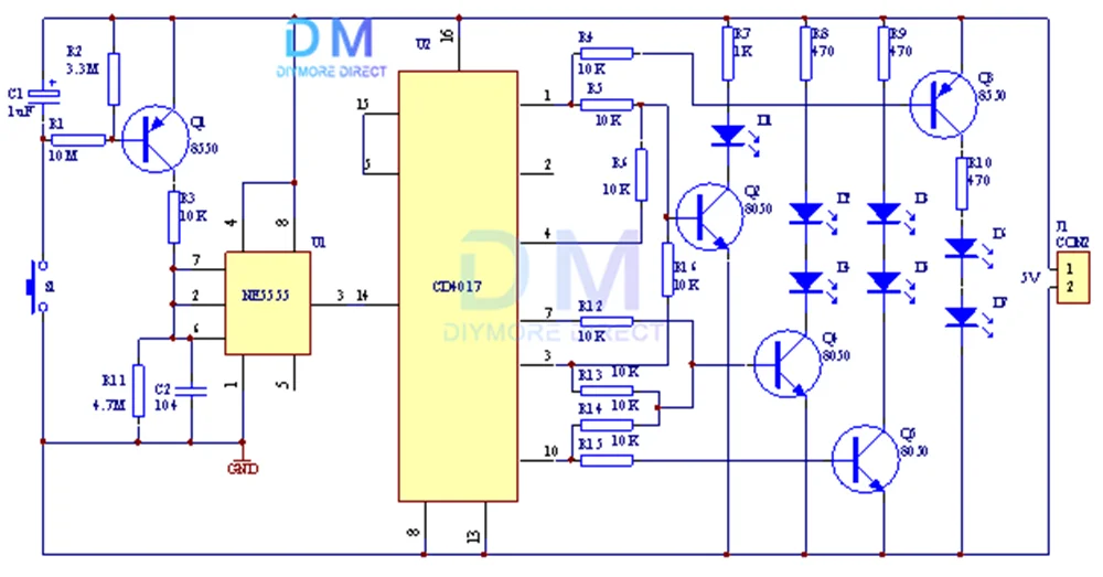 NE555 + CD4017 Kit DIY Rangkaian Produksi Elektronik Lampu LED Flow LED Lari