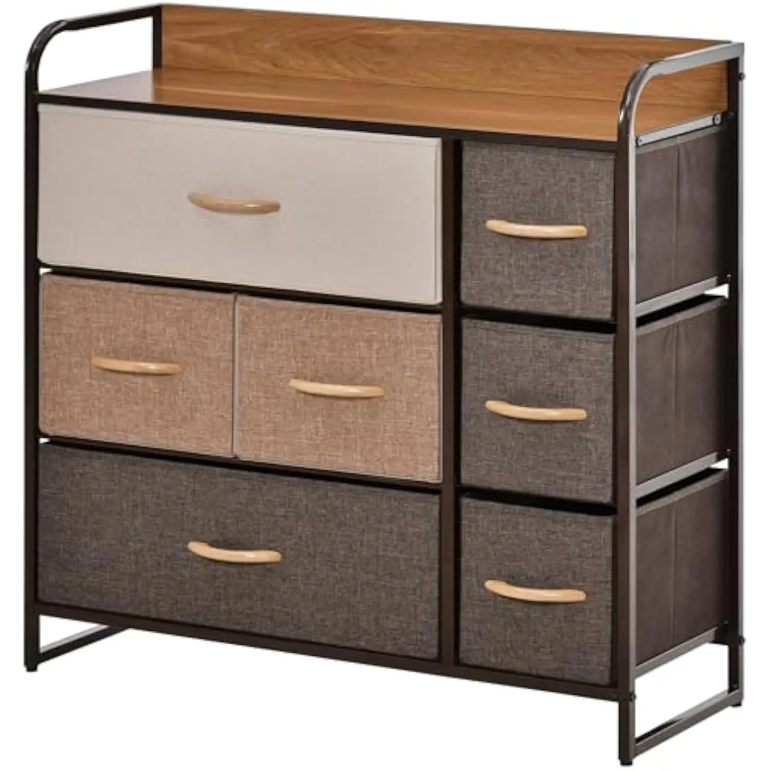 

7-Drawer Dresser, Fabric Chest of Drawers, 3-Tier Storage Organizer for Bedroom Entryway, Tower Unit with Steel Frame Wooden t