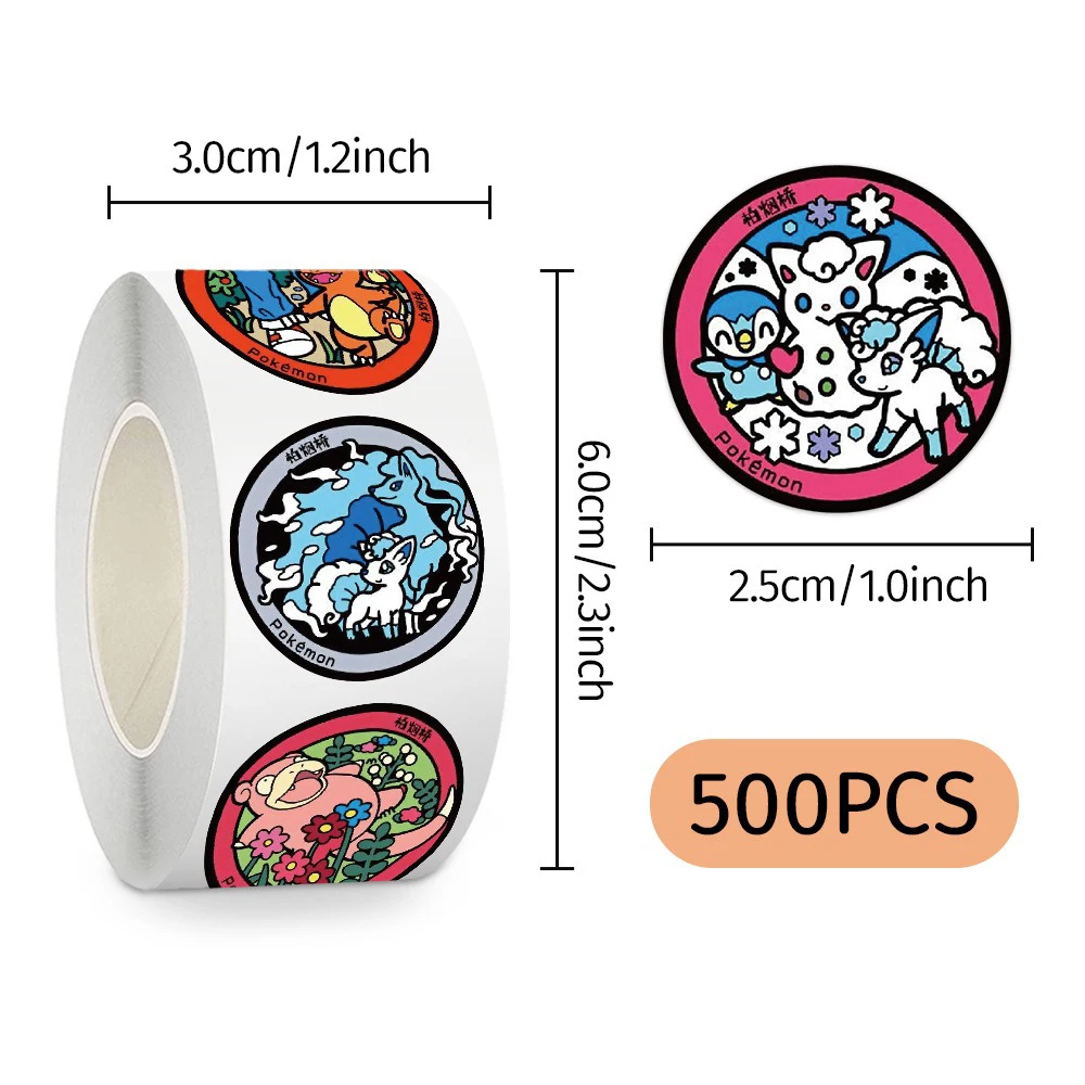 

500pcs/roll Cute Pokemon Anime Sealing Stickers Kawaii Eevee Pikachu Cartoon Reward Decals Notebook Guitar Phone Sticker Decor