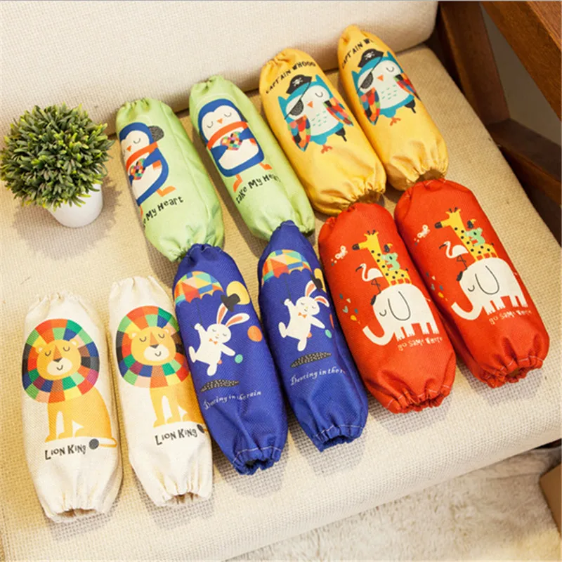 1 Pair 20cm Small Cartoon Animal Printed Children Dustproof Cotton Linen Oversleeves Cleaning Baking Tool Kitchen Accessories