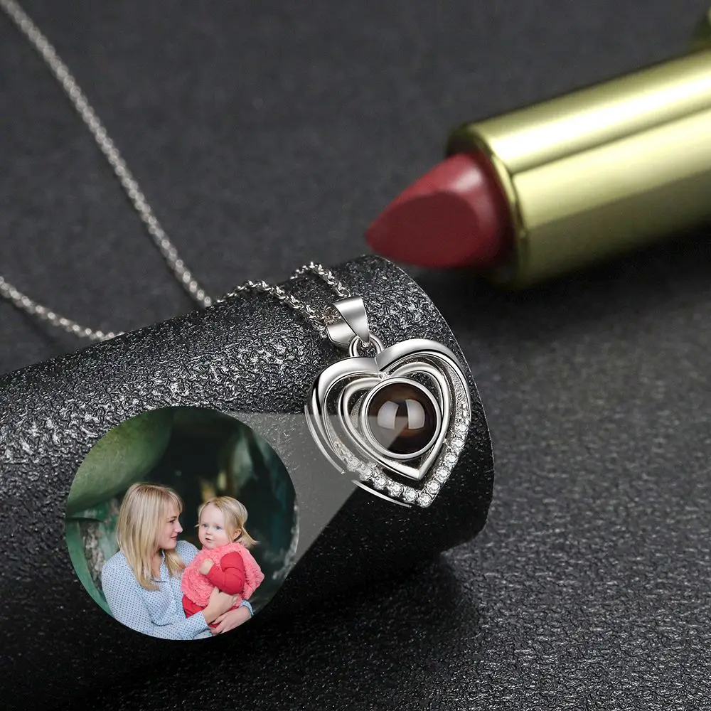 Kalung Foto Proyeksi Personal S925 Kalung Foto Kustom Perak untuk Perhiasan Ulang Tahun Valentine Liontin Cinta Istri Wanita