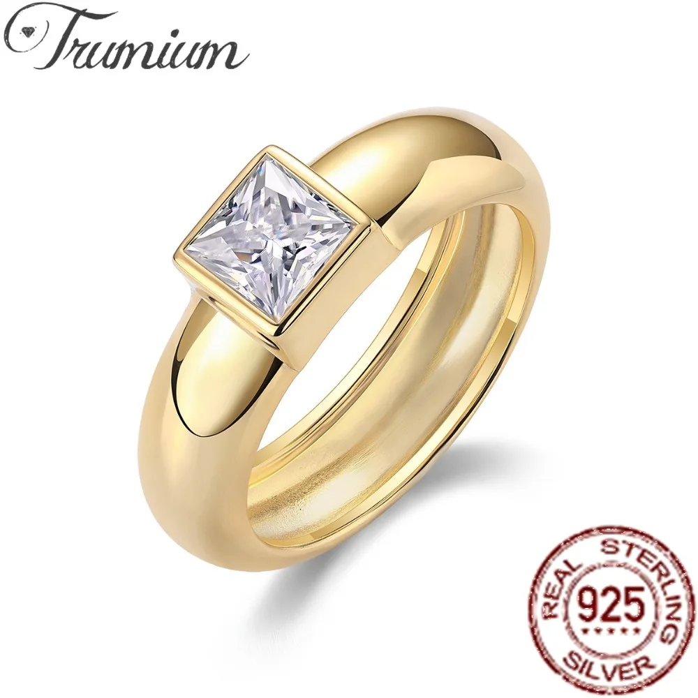 

Trumium 1CT S925 Sterling Silver Princess Cut Moissanite Rings for Women Men 18k Plated Wedding Band Gift Party Jewelry