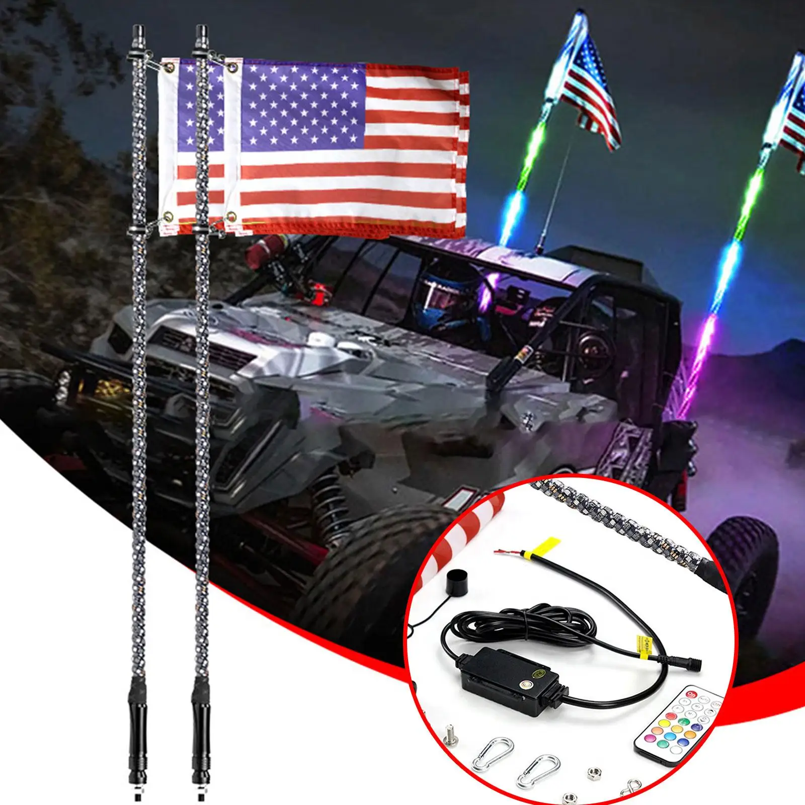 RGB LED Beach Marquee Lights For Car Off-Road Motorcycle Decoration Antenna Lamp Whip Flag Pole With Flag