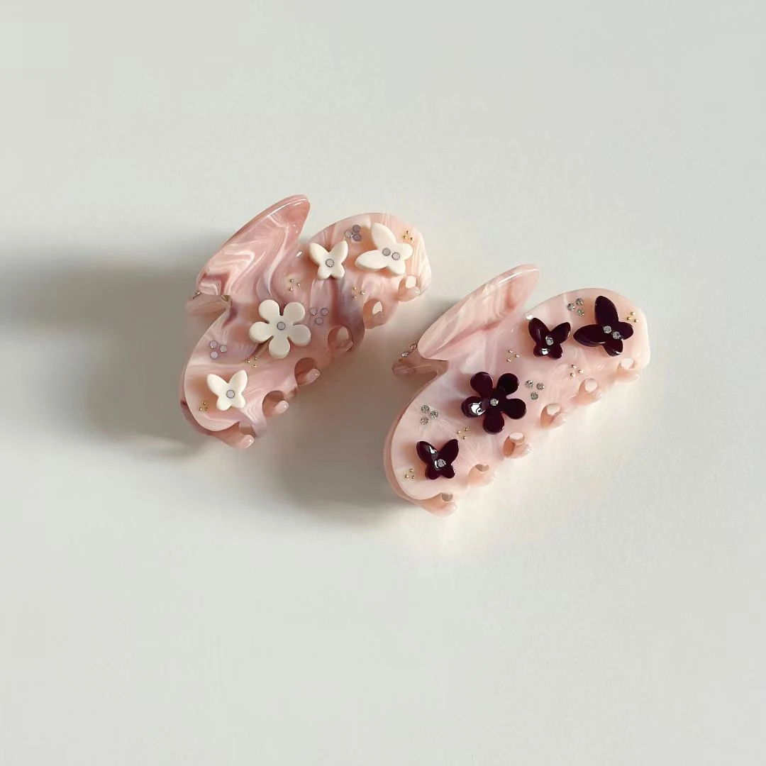 Vintage Fashion Butterfly Flower Marble Vein Hair Claw Clips for Women Hair Grab Summer Cute Beach Hair Accessories Gift 2025