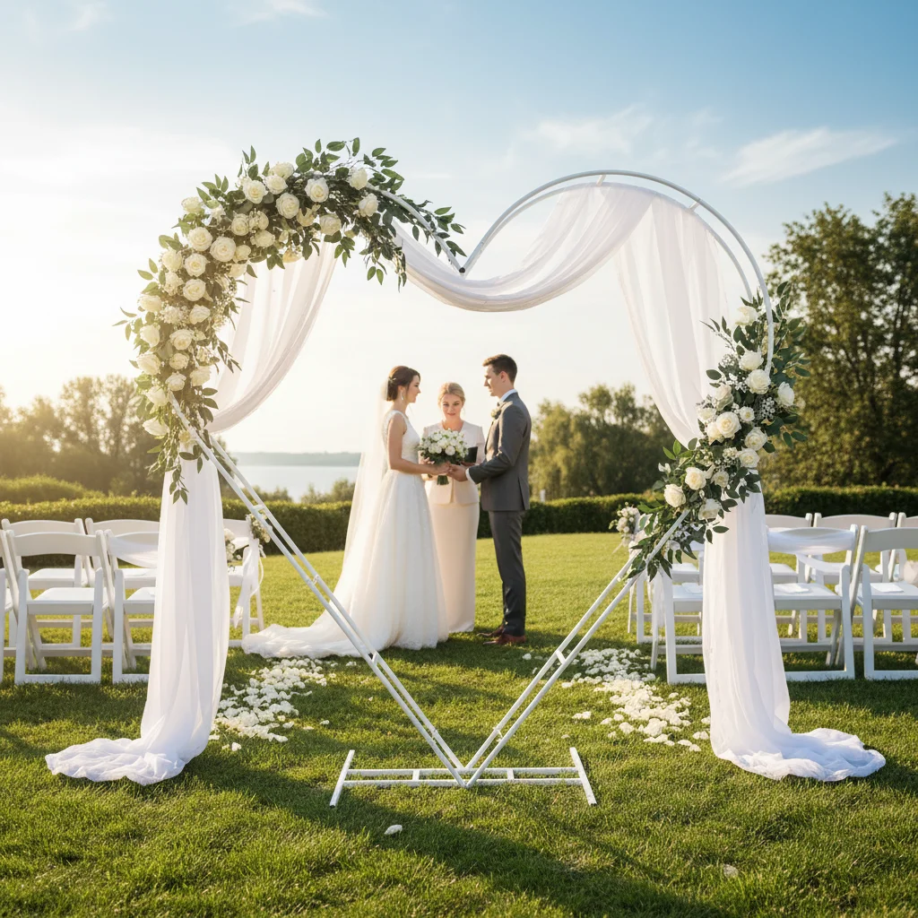 

White Steel Wedding Arch 6.7FT Heart Shape Party Backdrop with Screws for Ceremony Garden Decoration