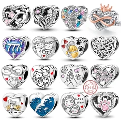 New 925 Sterling Silver Charm Beads Family Sister Love Heart Beads Fit Original Bracelets DIY Pendant Woman Jewelry Gift