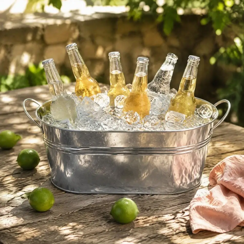 Galvanized Ice Tub Rust-Resistant Metal Ice Tub Oval Drink Tub Sturdy Cooler Long Lasting For Parties, Backyard Gatherings