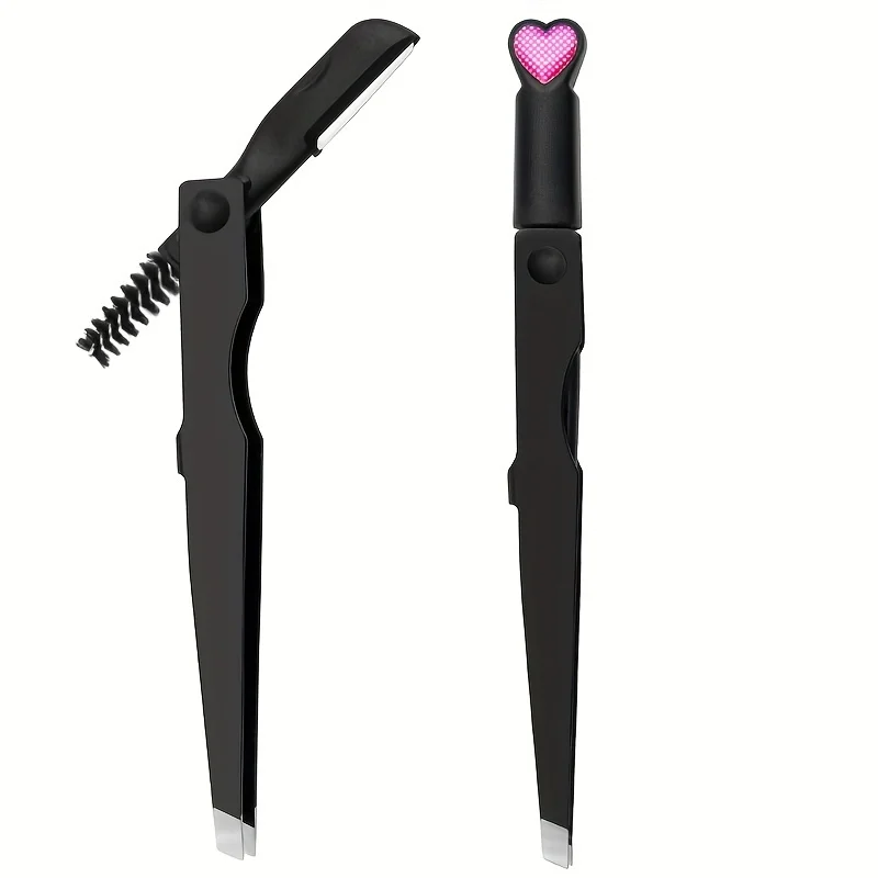 Multifunctional Stainless Steel Eyebrow Trimmer Folding Eyebrow Tweezer Eyebrow Brush Eyelash Curler Eyebrow Razor Grooming Tool