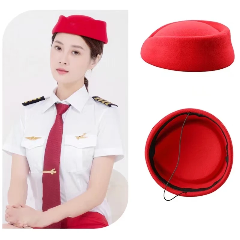 Solid Color Female Flight Attendant Hat Sweet Business Uniform Live Show Women Beret Caps Hats Air Hostess Cosplay