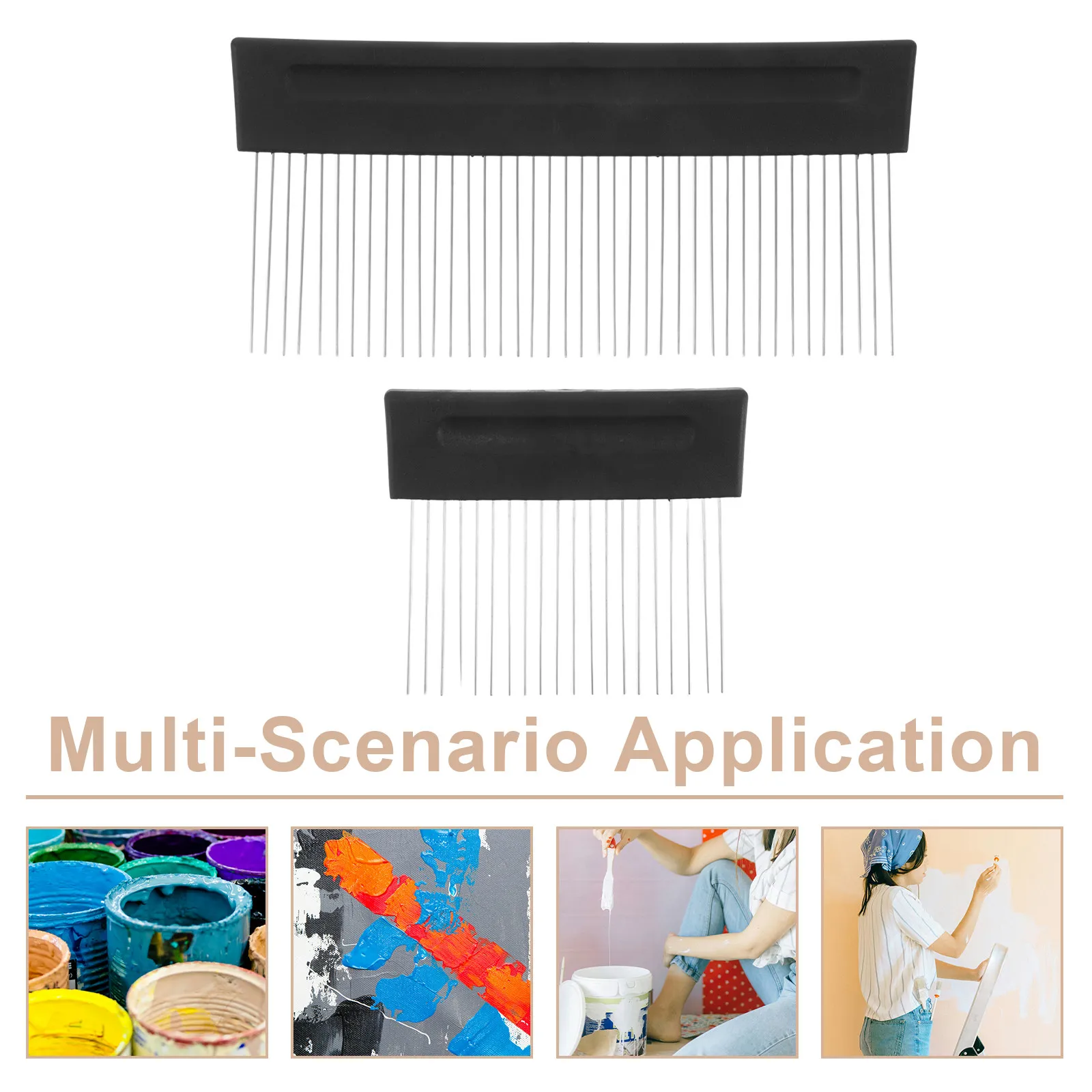 2Pcs Paint Brush Comb Stainless Steel Teeth Plastic Handle Multipurpose Texturizing Comb Wall Painting Tool for Artists