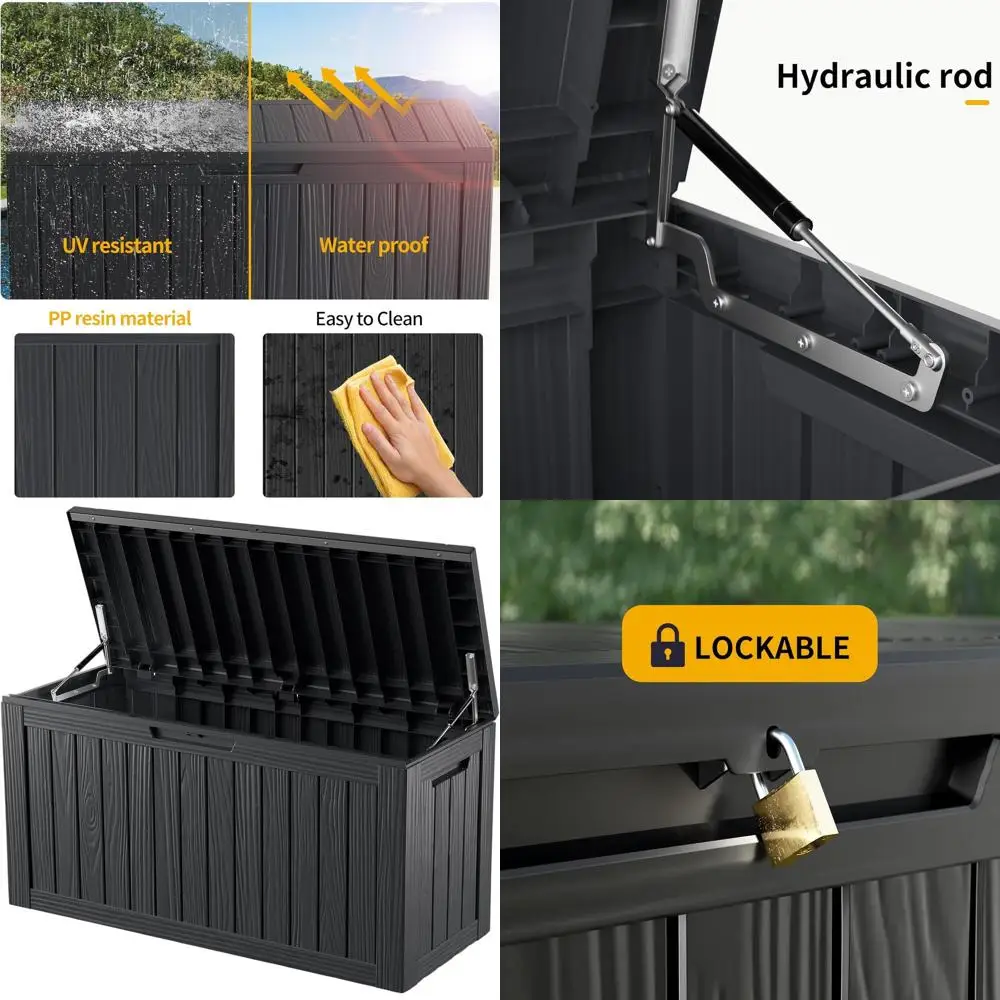 

Weatherproof Outdoor Storage Deck Box - Patio Furniture, Garden Tools, Cushions, Pool Accessories, Lockable Bench (Black, 80 Gal