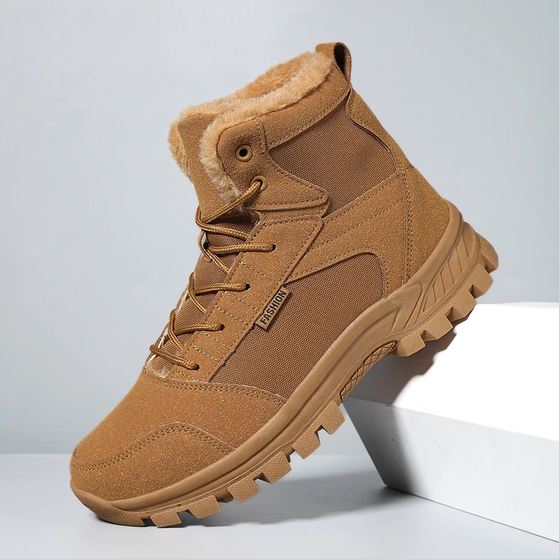 

Зимние мужские ботинки, плюшевая теплая походная обувь, Нескользящие мужские мотоциклетные тактические ботинки, уличные треккинговые мужские повседневные рабочие ботинки