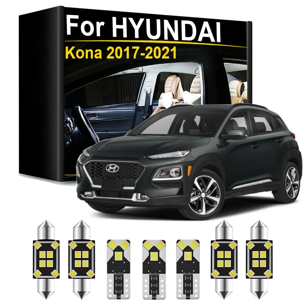 LED-Innenbeleuchtungsset für Hyundai Kona 2017 2018 2019 2020 2021 Canbus Kartenleuchte, Deckenleuchte, Kofferraumleuchte, Kennzeichenleuchte, Zubehör, Autoteile