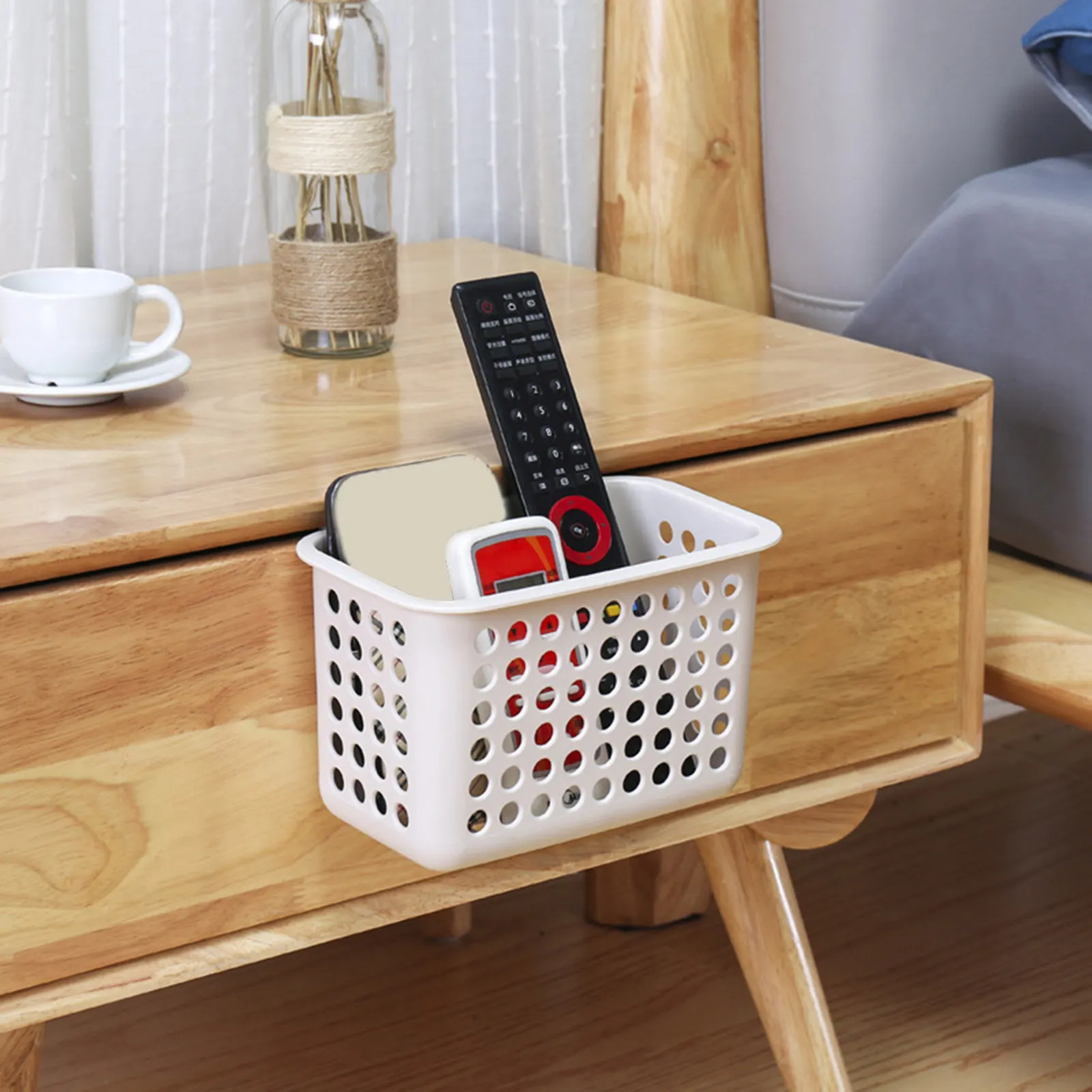 Desktop Hanging Hollowed Out White PP Storage Basket Multifunction Laundry Hamper Kitchen Bathroom Organizer Breathable Filter