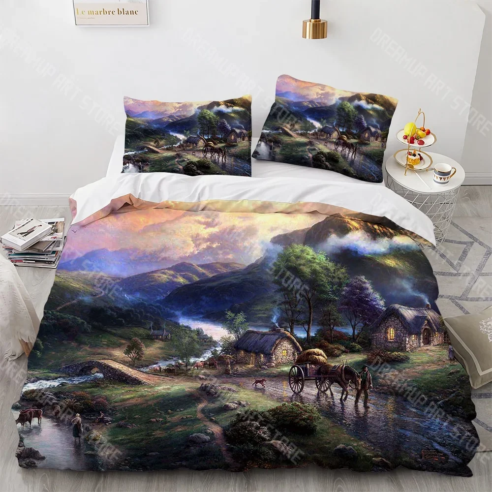 

Красивая картина, пододеяльник, комплект постельного белья из полиэстера King Queen Size для детей, мальчиков и девочек, пододеяльник, дом, узор дерева