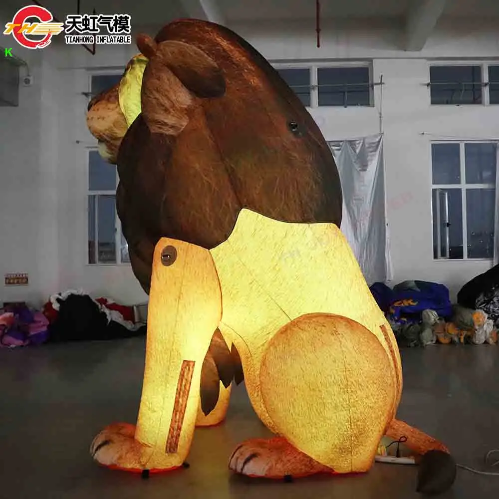 سريع السفينة 4 متر طويل القامة الإضاءة نفخ الأسد نموذج العملاق الحيوان طبق الاصل نفخ الكرتون مع منفاخ للزينة #2