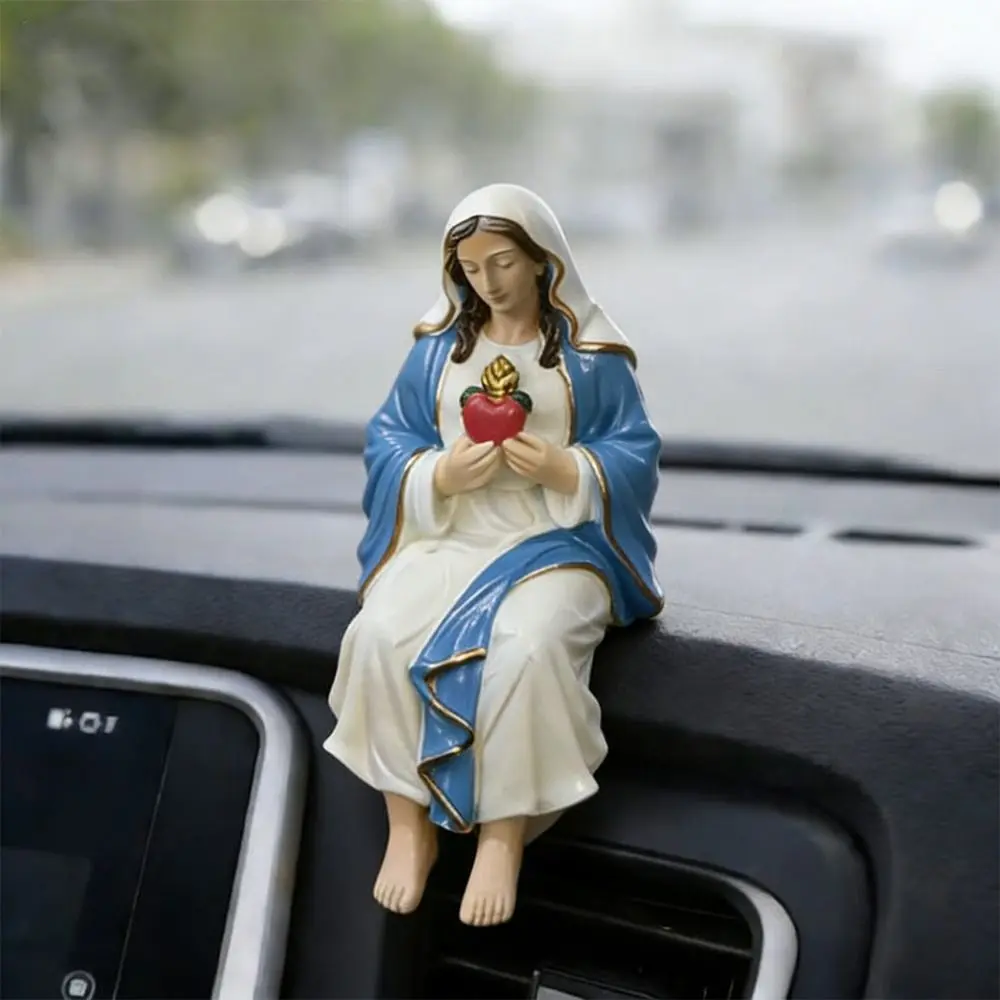 Estatua de la Virgen María con Diseño Único para Sentarse, Material de Resina, Compañera de Escritorio, Adorno de la Santísima Virgen María para Mesa de Oficina