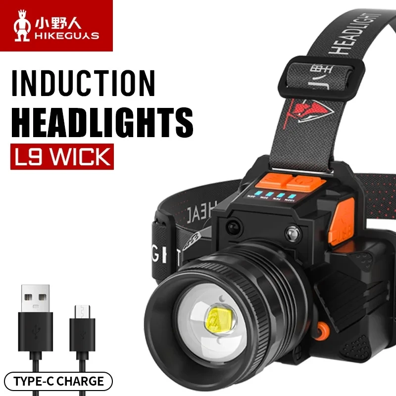 Rechargeable Headlamp High Lumen Bright Head Lamp with Zoom LED Headlight 4 Modes Outdoor Waterproof Head Flashlight Head Light