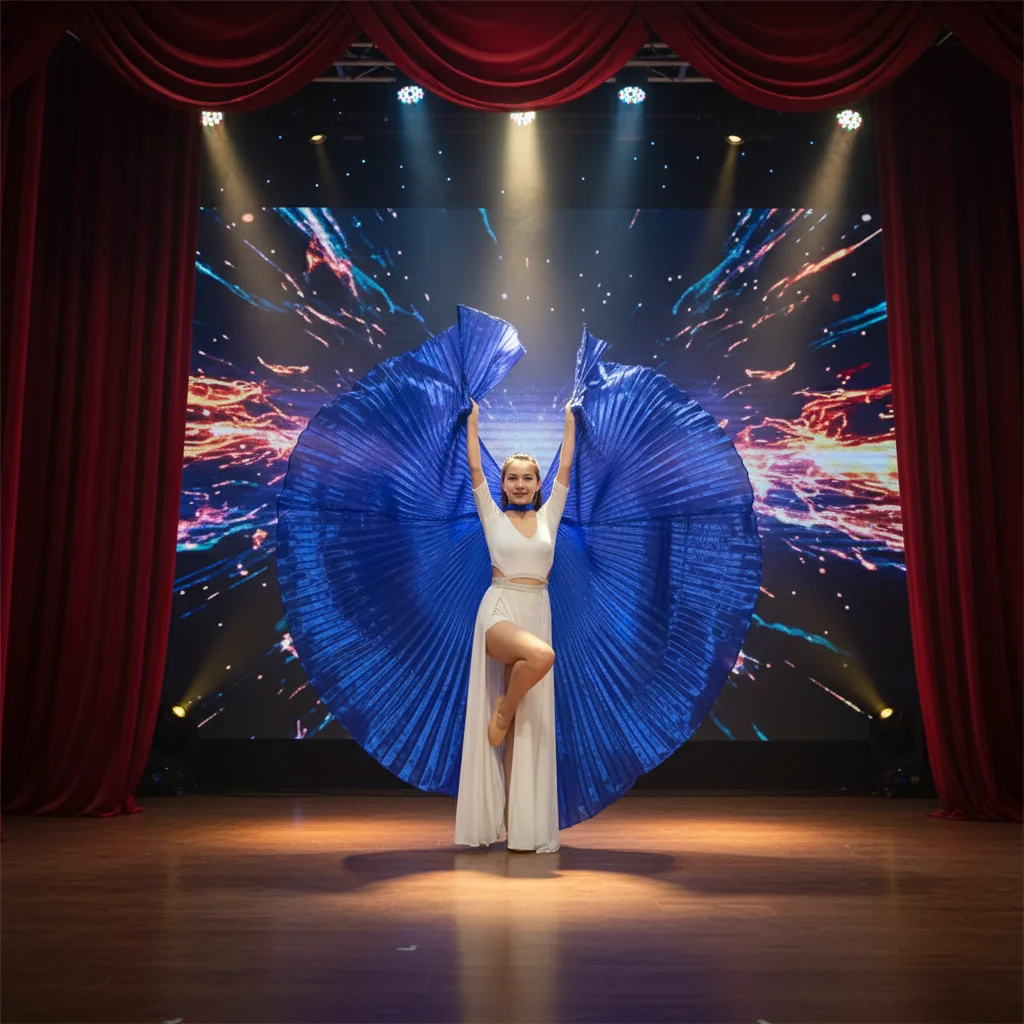 

Креативный плиссированный костюм для восточных танцев с телескопической ручкой, большой плащ для выступлений, мягкий разноцветный реквизит для танцев.