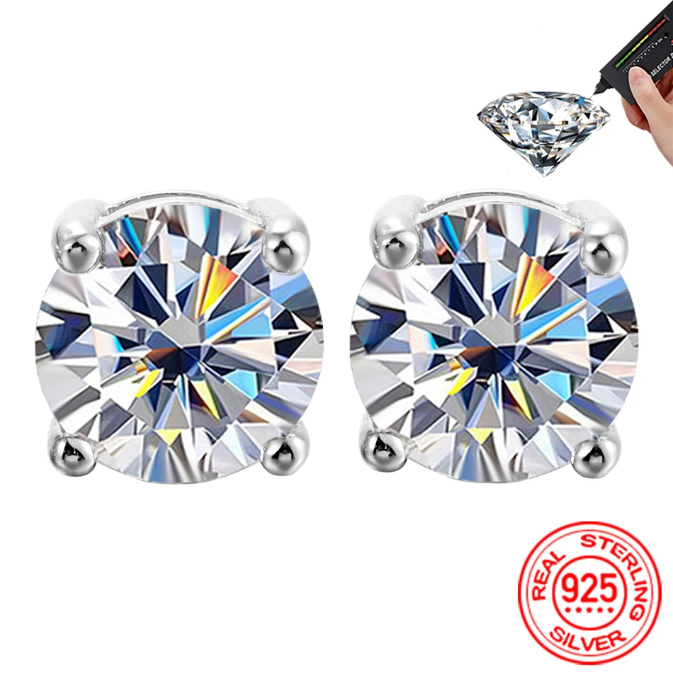 URMYLADY 2 Carat 8.0mm D Color Moissanite Stud Earrings For Women Top Quality 100% 925 Sterling Silver Sparkling Wedding Jewelry