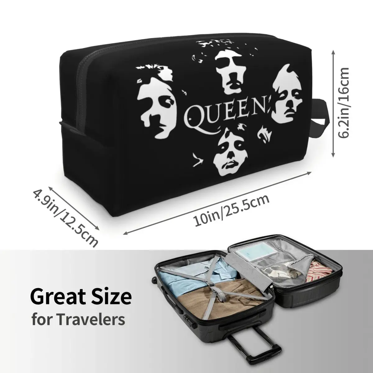 Custom Travel Freddie Mercury Queen Band Toiletry Bag Fashion Makeup Cosmetic Organizer for Women Beauty Storage Dopp Kit Box