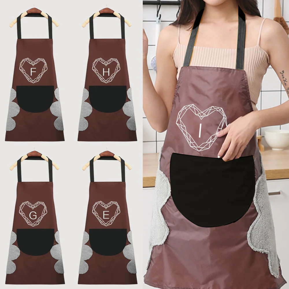 

Waterproof Apron Hand-wiping Kitchen Cooking Apron Diamond Pattern Household Oil Proof Cleaning Pocket Overalls Wipe Hand Aprons