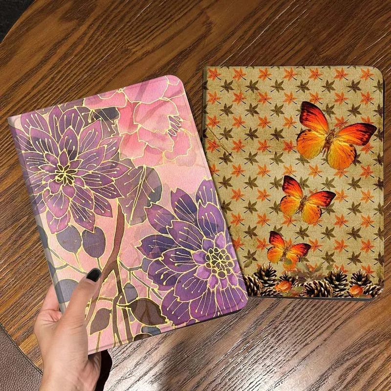 

Pink Purple Flower Pattern Tablet Case For Apple iPad Air Pro mini 1 2 3 4 5 6 7 8 9 11 M2 M3 M5 M4 5th 6th 7th 10th 11th Gift